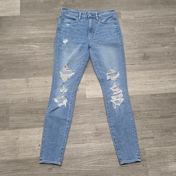 American Eagle Dream Jean Super Hi Rise Jegging Distressed Blue Jeans - Picture 1 of 7